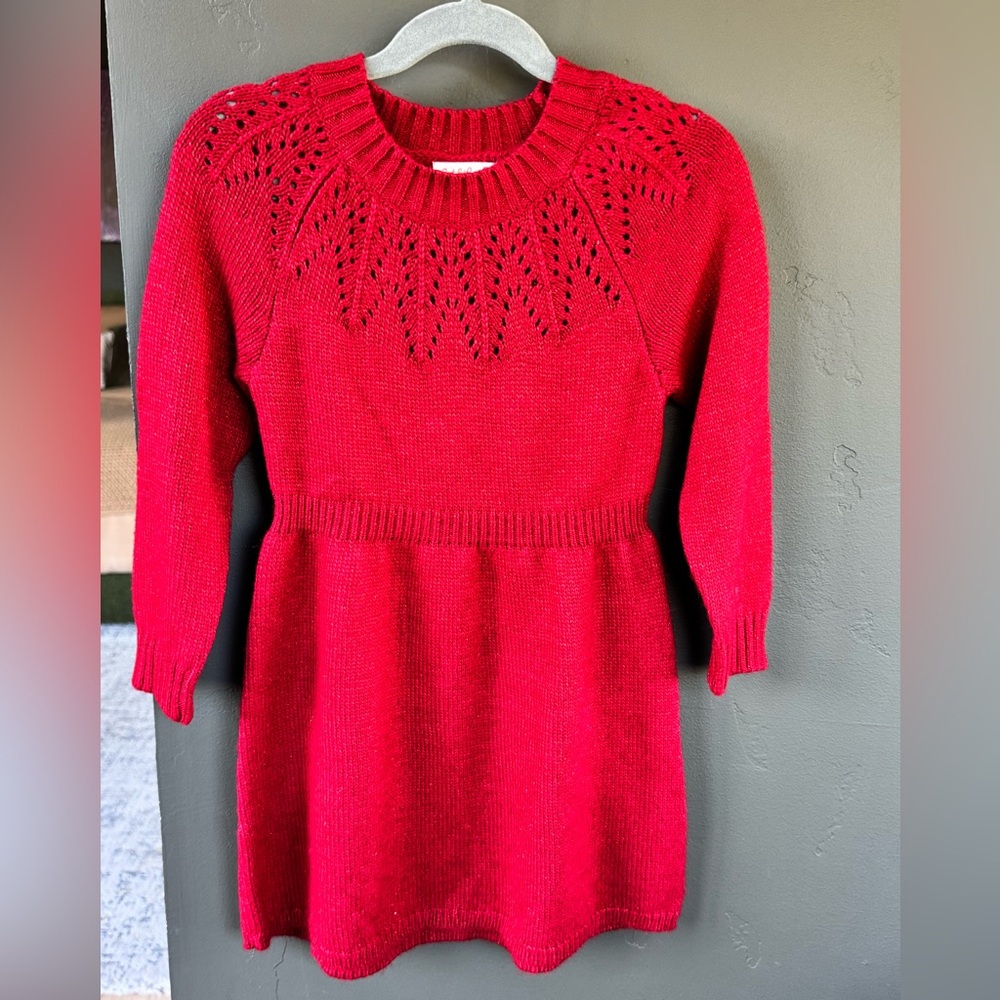 Cat & Jack Bright Red Knit Eyelet Sweater, metallic thread - Picture 1 of 2